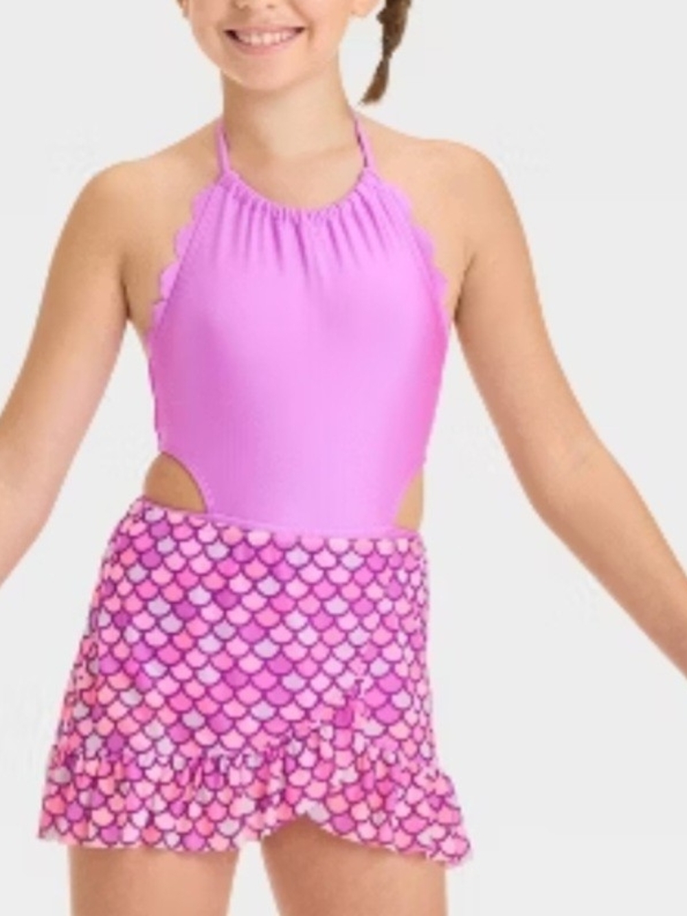 Girls' Mermaid Paradise Scalloped One Piece Swimsuit SET Cat & Jack Purple XL(14